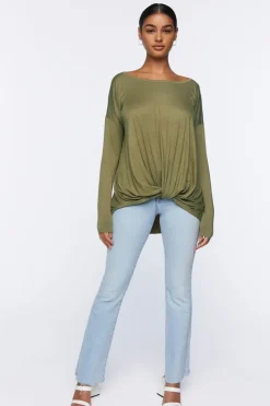 Draped Twisted-Hem Top