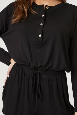 Drawstring Button-Front Romper