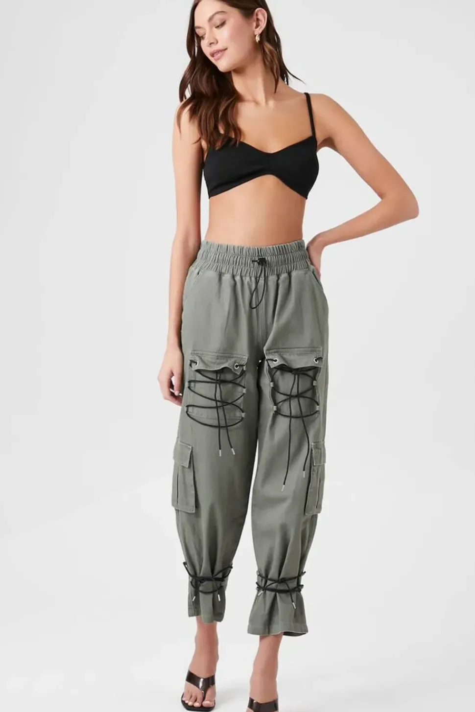 Drawstring Cargo Denim Joggers