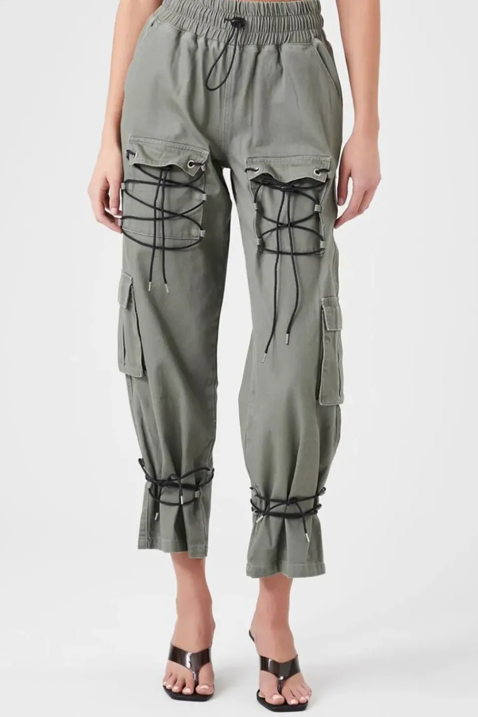 Drawstring Cargo Denim Joggers