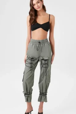 Drawstring Cargo Denim Joggers