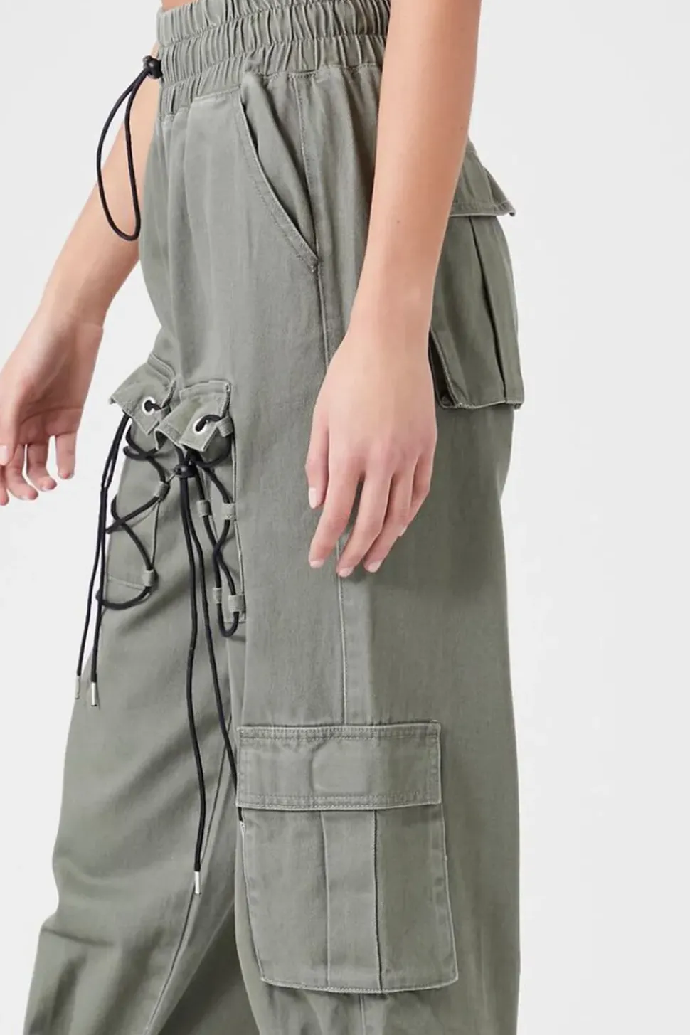 Drawstring Cargo Denim Joggers