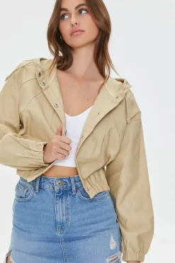 Drawstring Cropped Twill Jacket