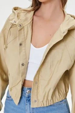 Drawstring Cropped Twill Jacket