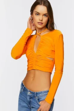 Drawstring Halter Cutout Crop Top