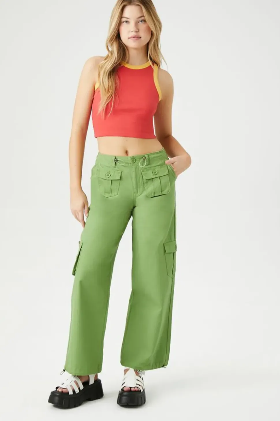 Drawstring Wide-Leg Cargo Pants