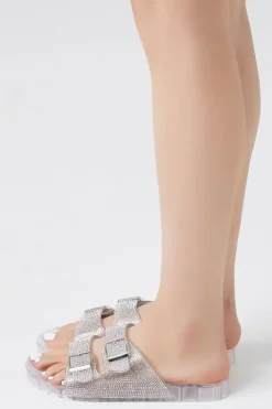 Dual-Buckle Rhinestone Jelly Slides