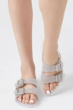 Dual-Buckle Rhinestone Jelly Slides