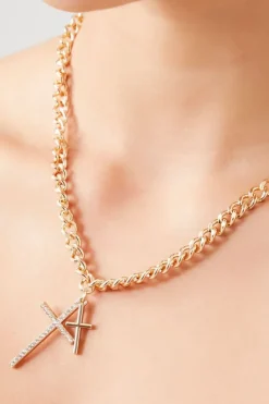 Dual Cross Curb Chain Necklace