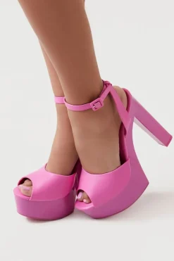 Dual Leather Open-Toe Block Heels