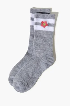Embroidered Floral Crew Socks