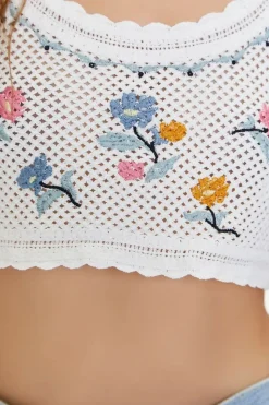 Embroidered Floral Crochet Crop Top