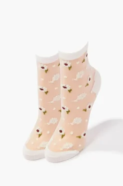 Embroidered Floral Mesh Crew Socks