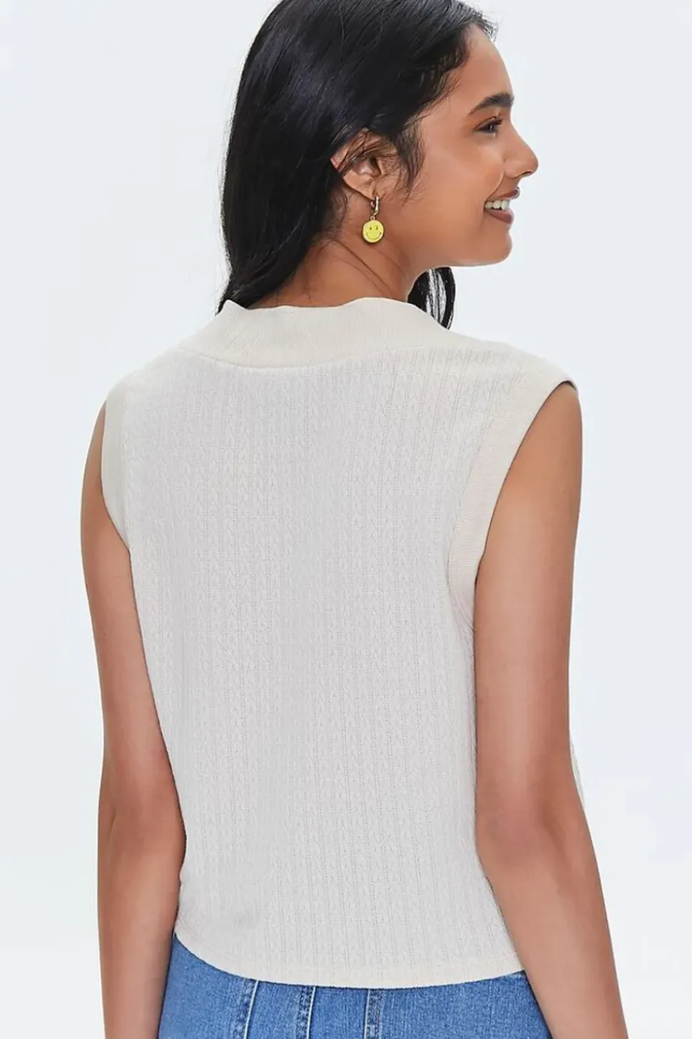 Embroidered Happy Face Tank Top