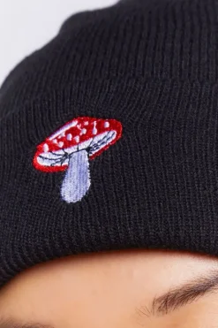 Embroidered Mushroom Beanie
