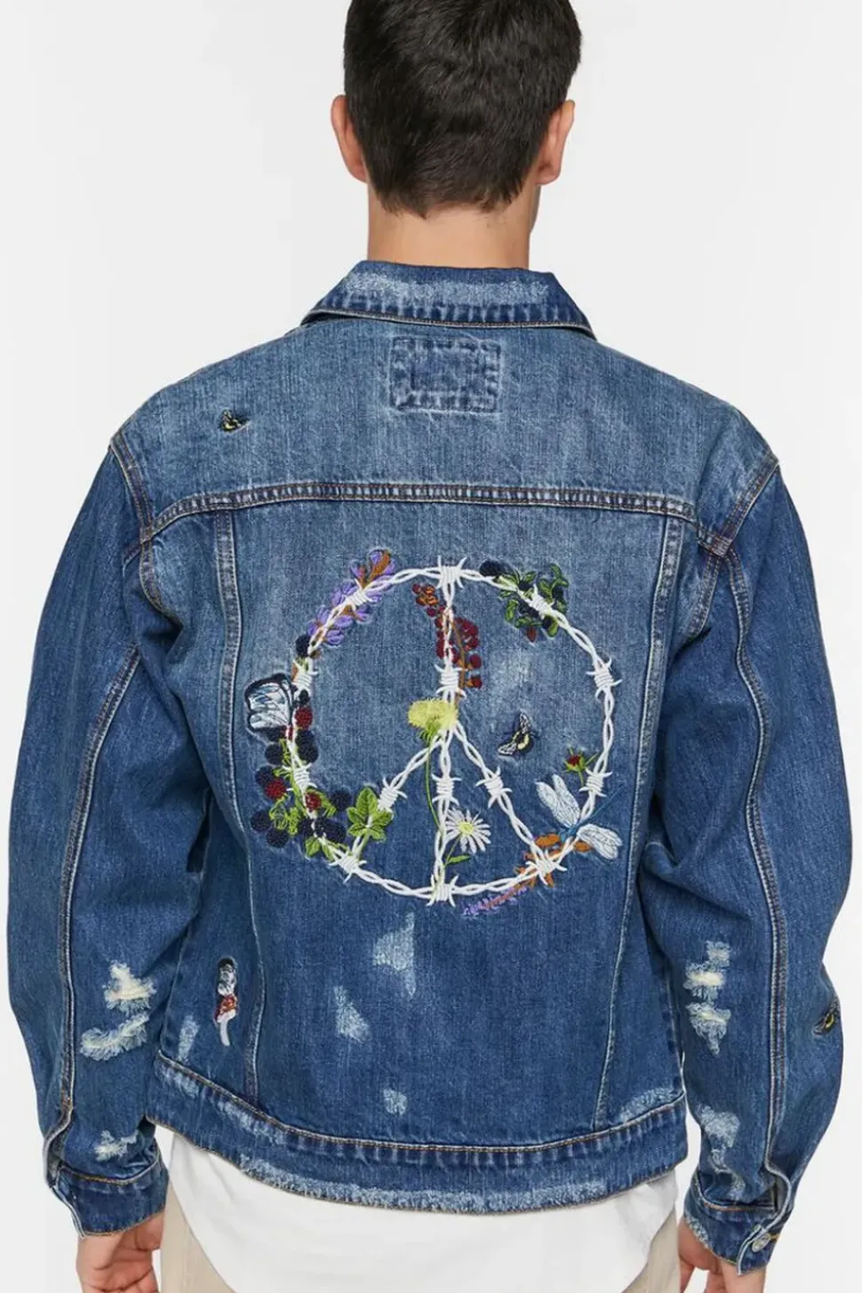 Embroidered Peace Denim Jacket