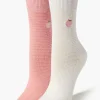 Embroidered Peach Crew Sock Set - 2 Pack