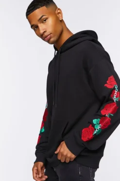 Embroidered Rose Drawstring Hoodie