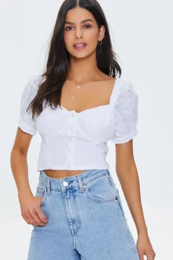 Embroidered Ruffle-Trim Crop Top