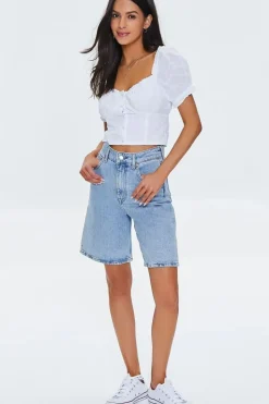 Embroidered Ruffle-Trim Crop Top