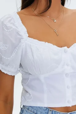 Embroidered Ruffle-Trim Crop Top