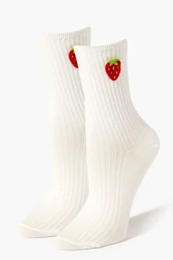 Embroidered Strawberry Crew Socks