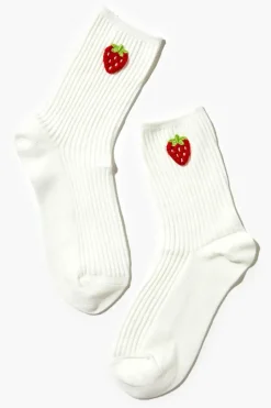 Embroidered Strawberry Crew Socks