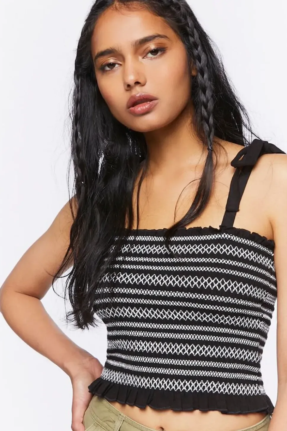 Embroidered Tie-Strap Crop Top