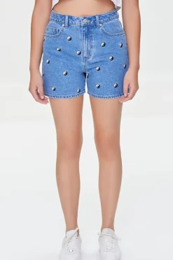 Embroidered Yin Yang Denim Shorts