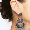 Etched Disc & Crescent Drop Earrings