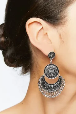 Etched Disc & Crescent Drop Earrings