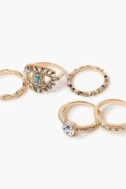 Evil Eye Faux Gem Ring Set