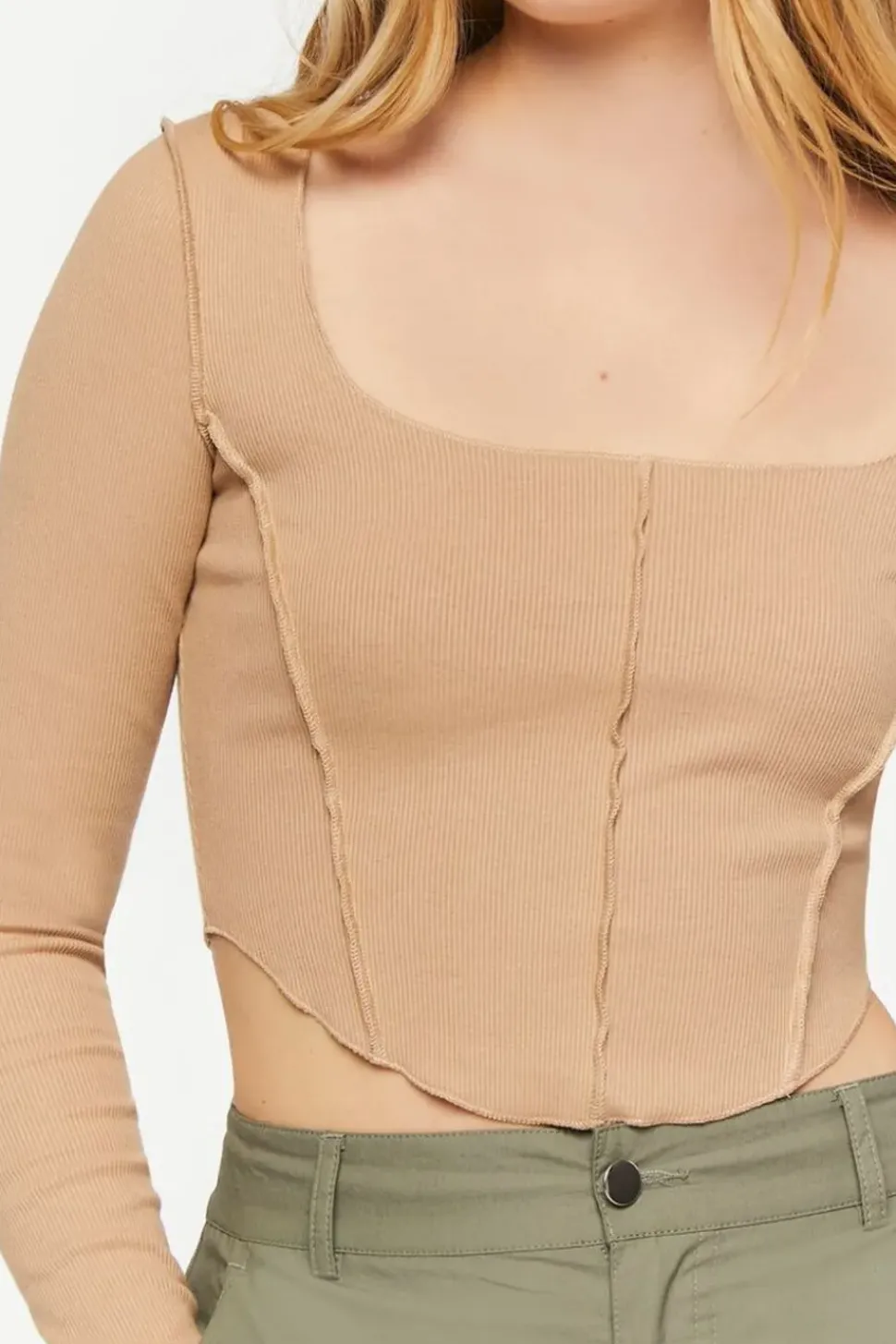 Exposed Seam Long-Sleeve Crop Top