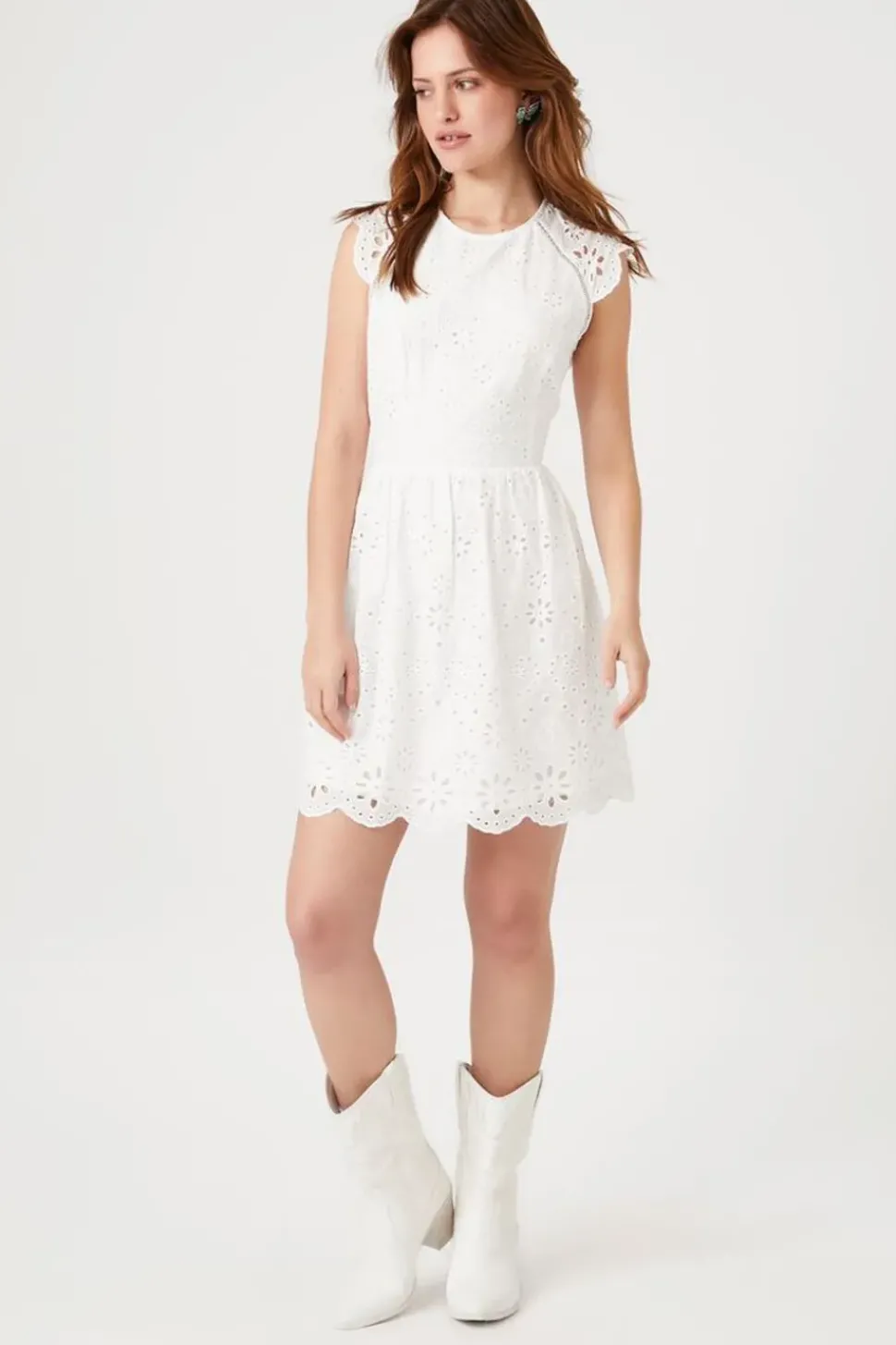 Eyelet Fit & Flare Mini Dress