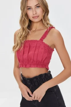 Eyelet Floral Ruffled Crop Top