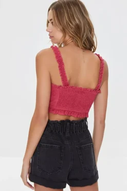 Eyelet Floral Ruffled Crop Top