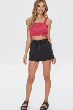 Eyelet Floral Ruffled Crop Top