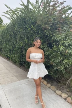 Eyelet Strapless Mini Dress