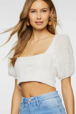 Eyelet Sweater-Knit Crop Top