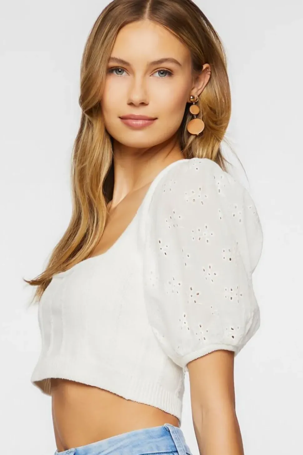 Eyelet Sweater-Knit Crop Top