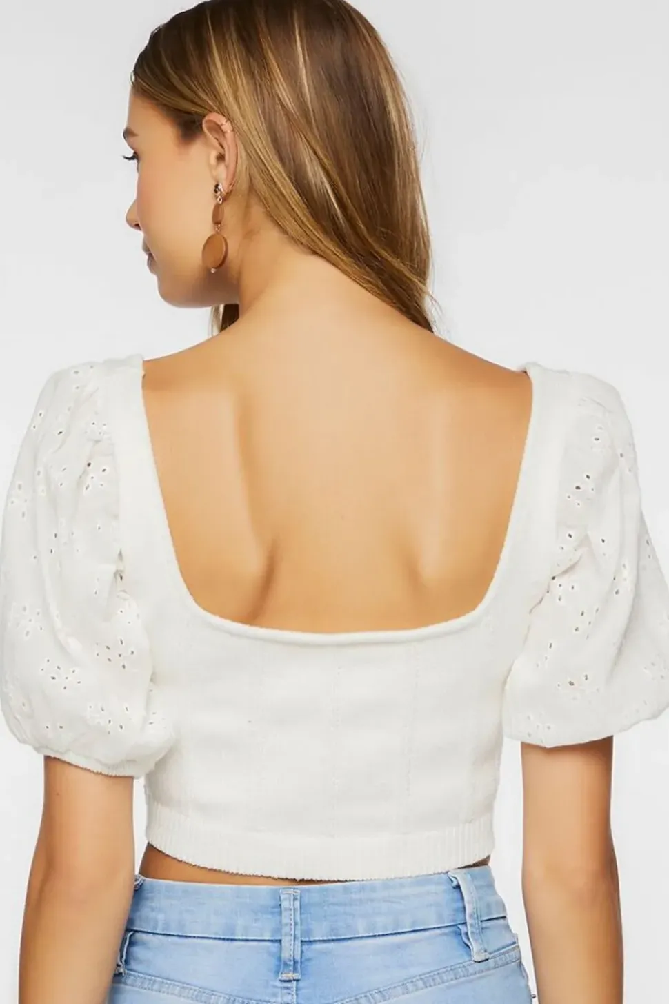 Eyelet Sweater-Knit Crop Top