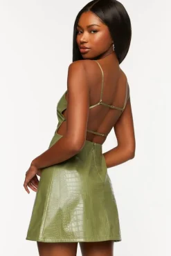 Faux Croc Backless Mini Dress