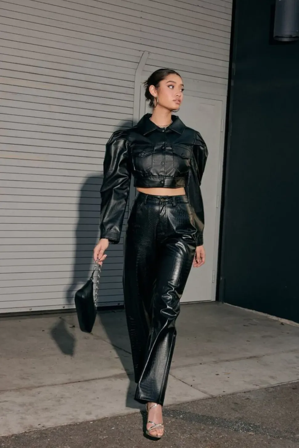 Faux Croc High-Rise Pants