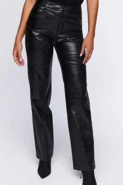Faux Croc High-Rise Pants
