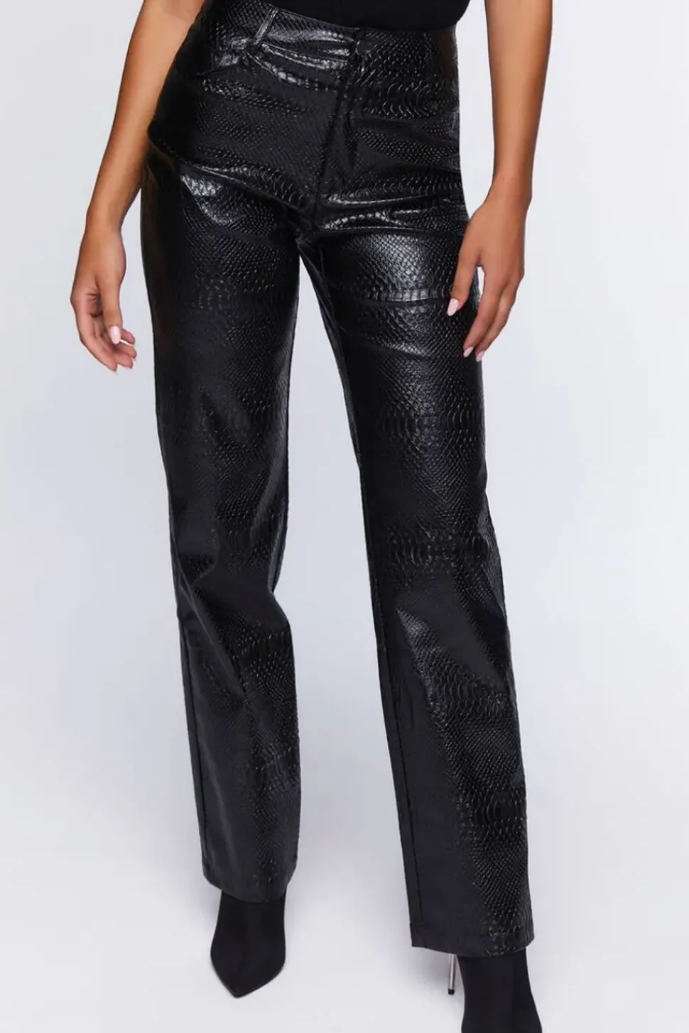 Faux Croc High-Rise Pants