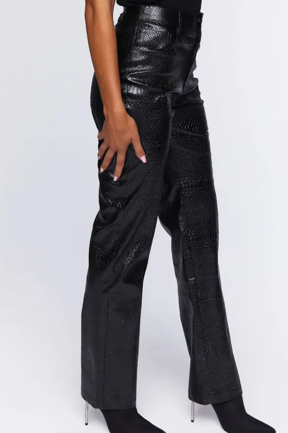 Faux Croc High-Rise Pants