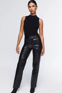 Faux Croc High-Rise Pants