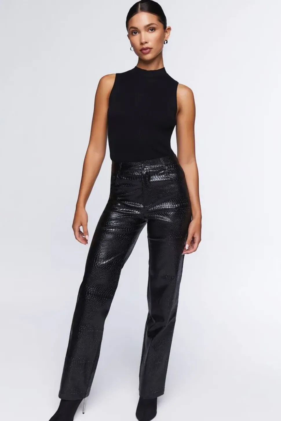 Faux Croc High-Rise Pants