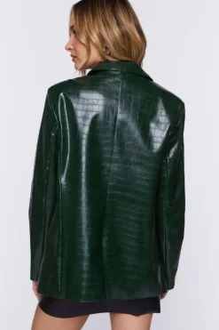 Faux Croc Leather Blazer