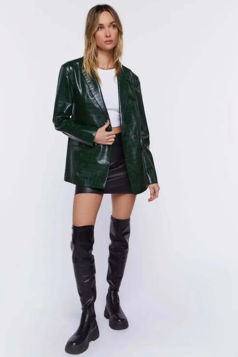 Faux Croc Leather Blazer